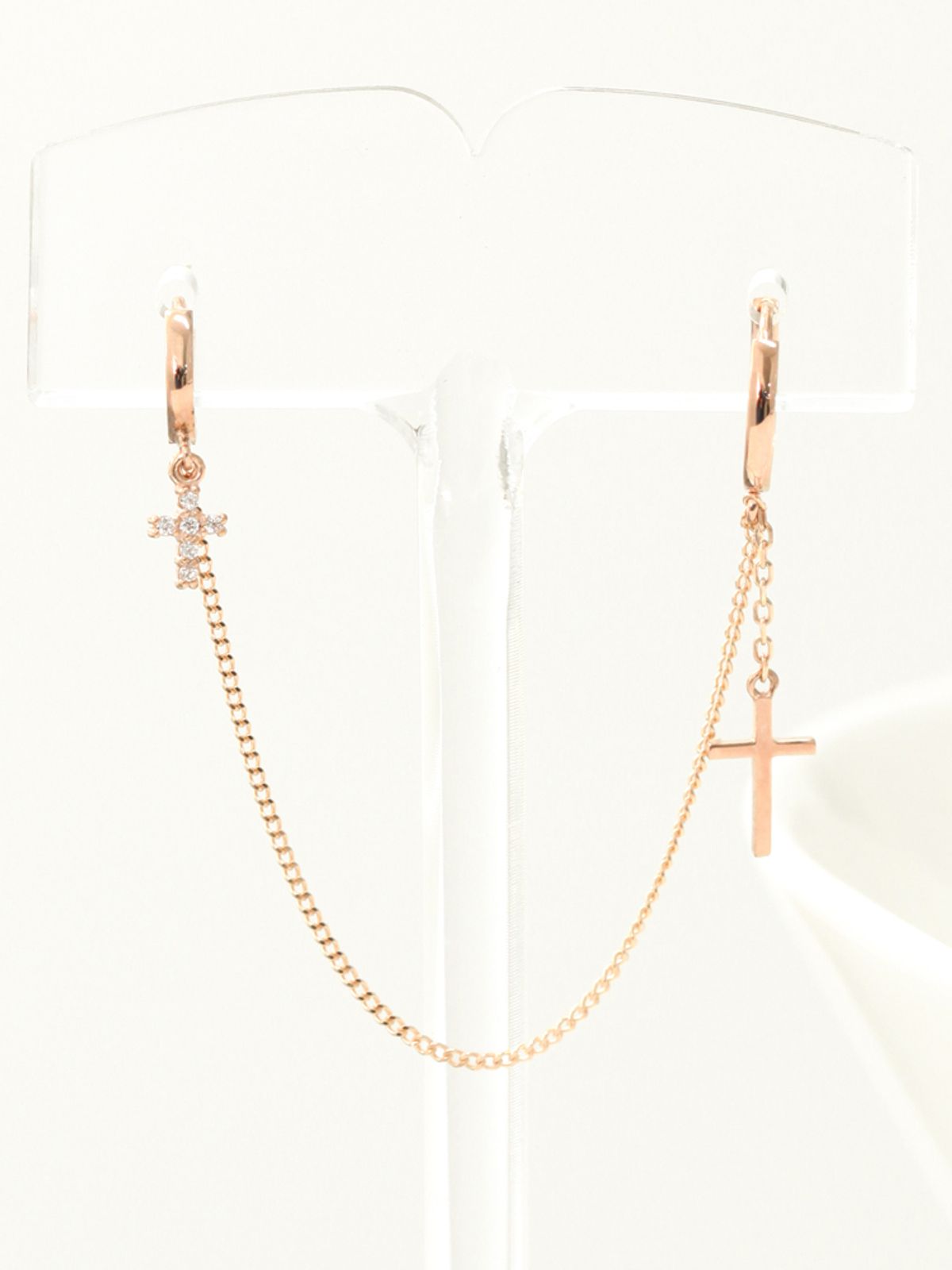 미니멀피어싱(MINIMALPIERCING) 14K 십자가 투 링 레이어드 드롭 귀걸이