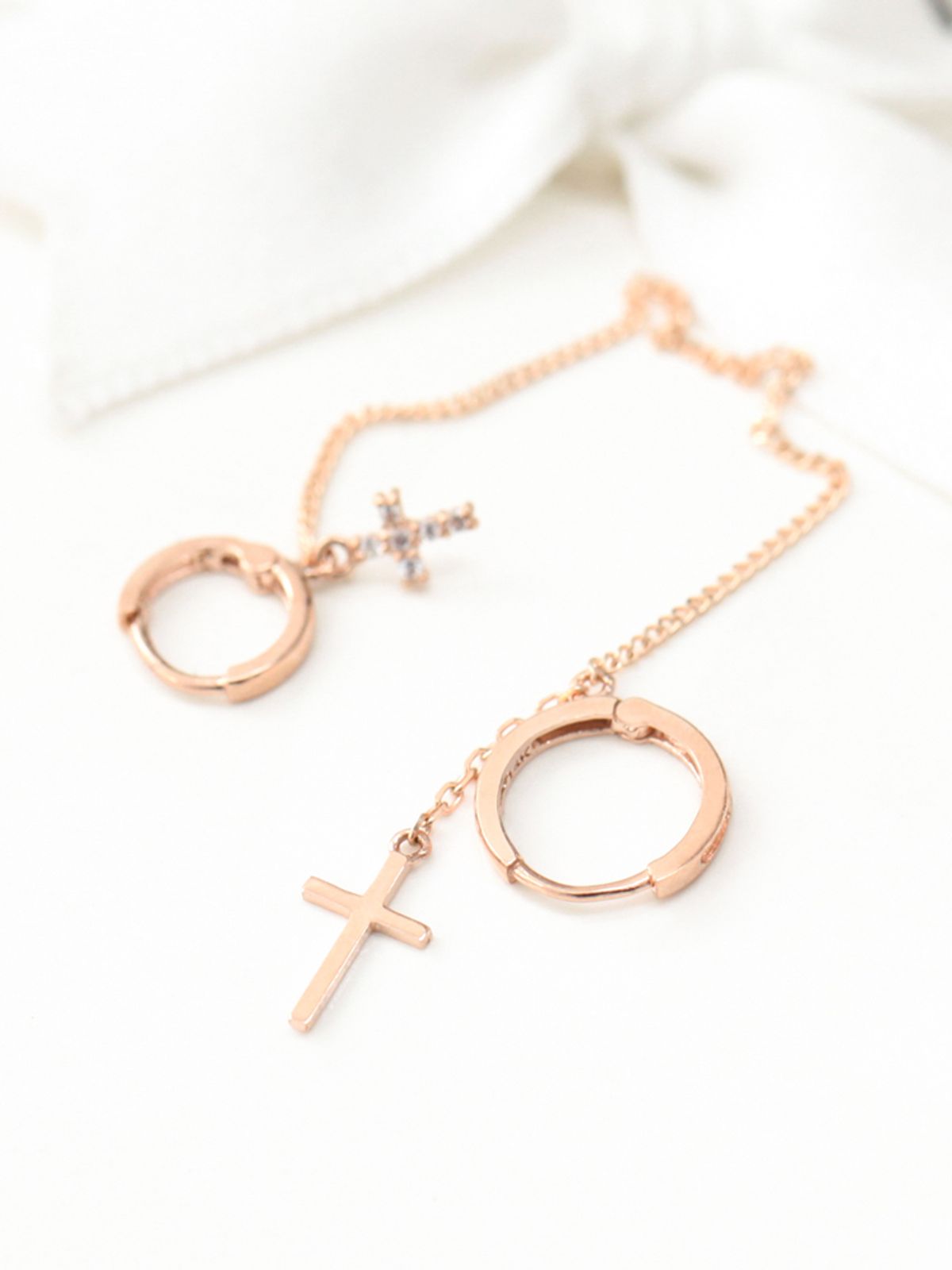 미니멀피어싱(MINIMALPIERCING) 14K 십자가 투 링 레이어드 드롭 귀걸이
