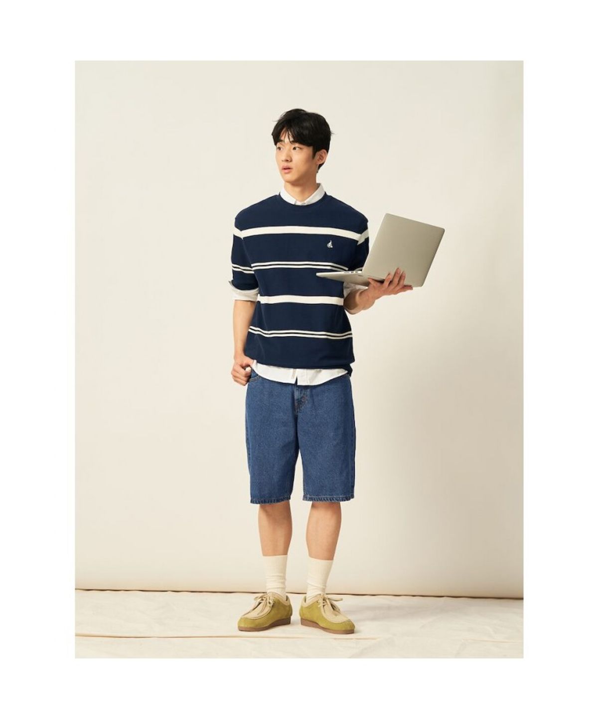빈폴 멘(BEANPOLE MEN) 강연 밀라노 선염 라운드 스  티셔츠  네이비 (BC5442C37R)