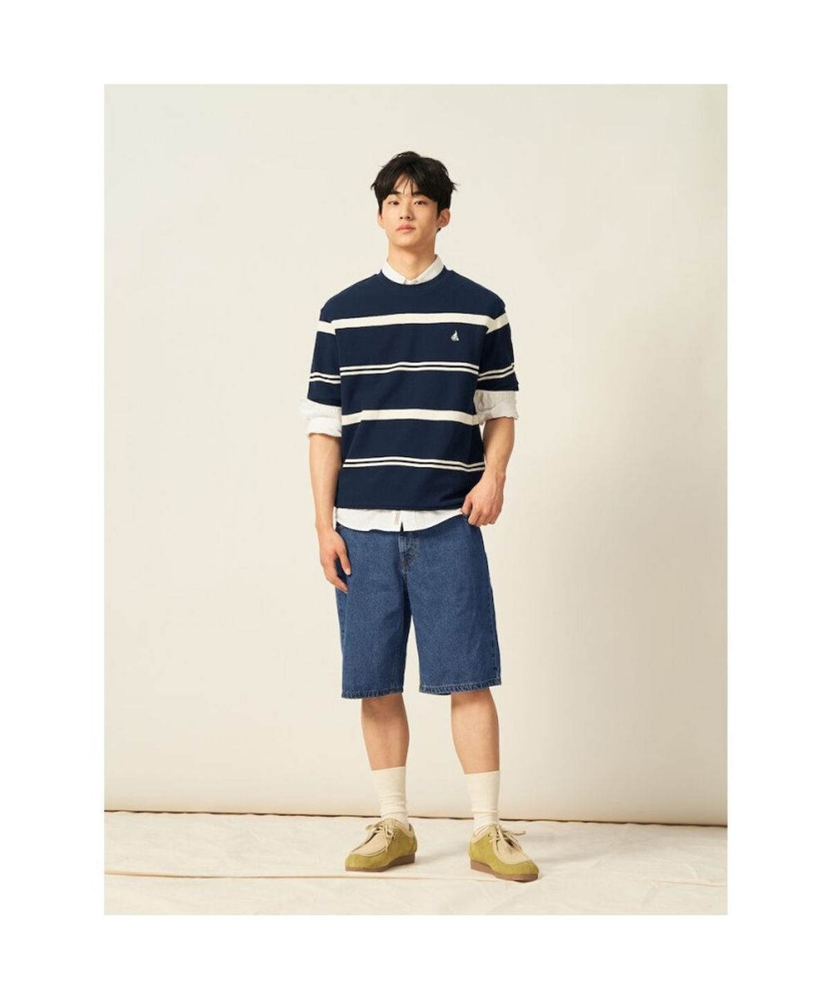 빈폴 멘(BEANPOLE MEN) 강연 밀라노 선염 라운드 스  티셔츠  네이비 (BC5442C37R)