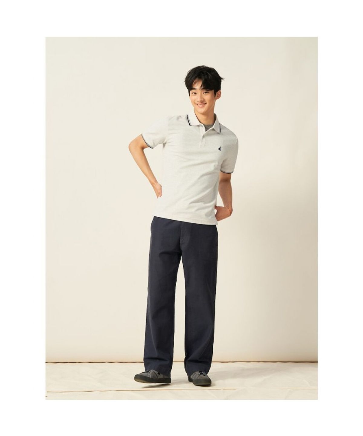 빈폴 멘(BEANPOLE MEN) 허니쿨 티핑 칼라넥 티셔츠  라이트 그레이 (BC5442C182)