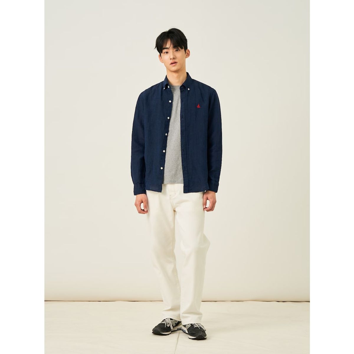 빈폴 멘(BEANPOLE MEN) 남녀공용 리넨 솔리드 셔츠  네이비