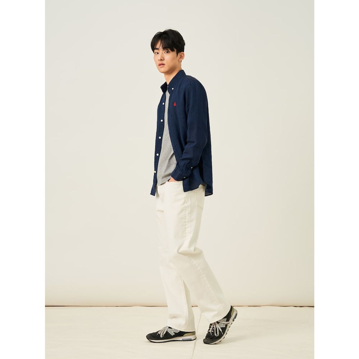 빈폴 멘(BEANPOLE MEN) 남녀공용 리넨 솔리드 셔츠  네이비