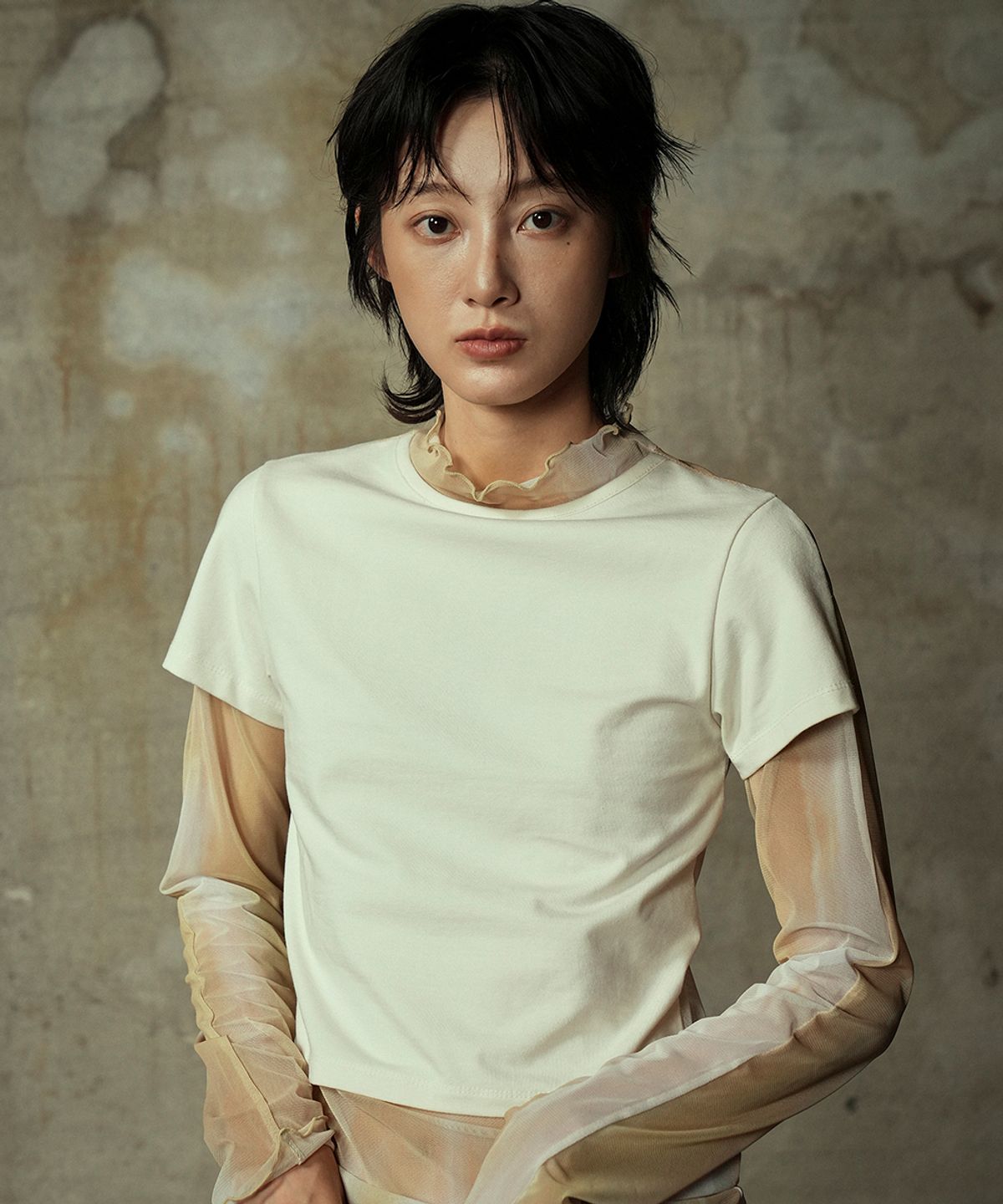 이예(YIYAE) Mesh layered T-shirt _ Yellow