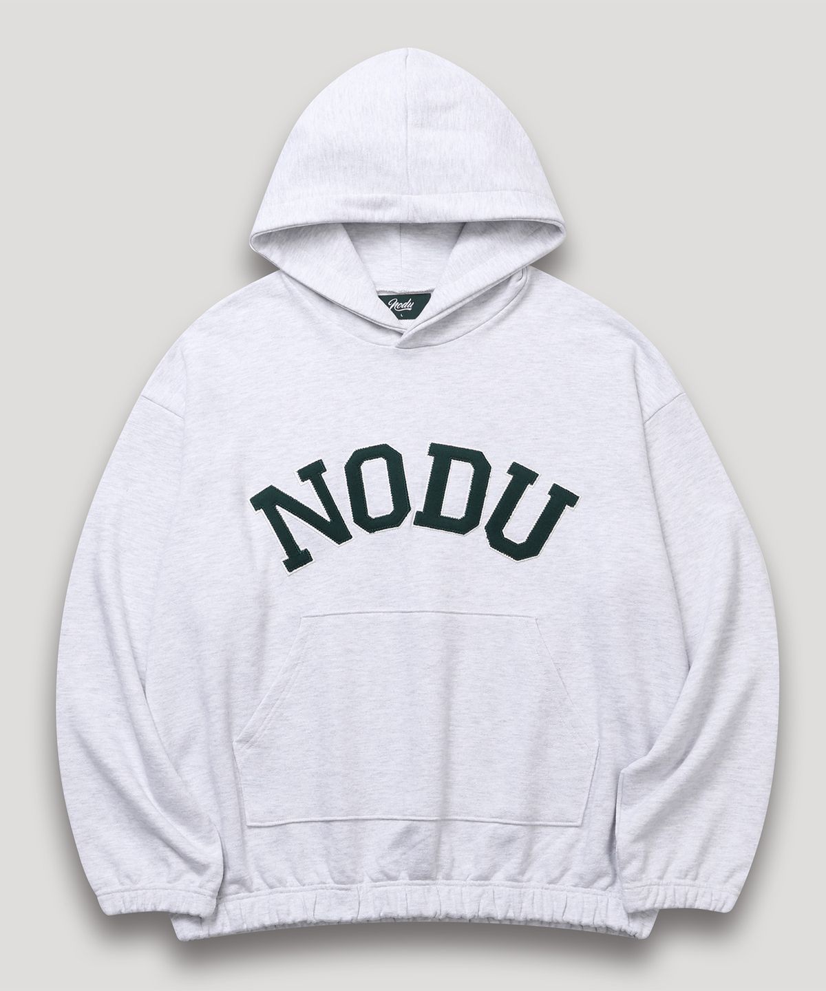 노드유(NODU) 빅로고 아플리케 후드 티셔츠 [라이트 그레이]