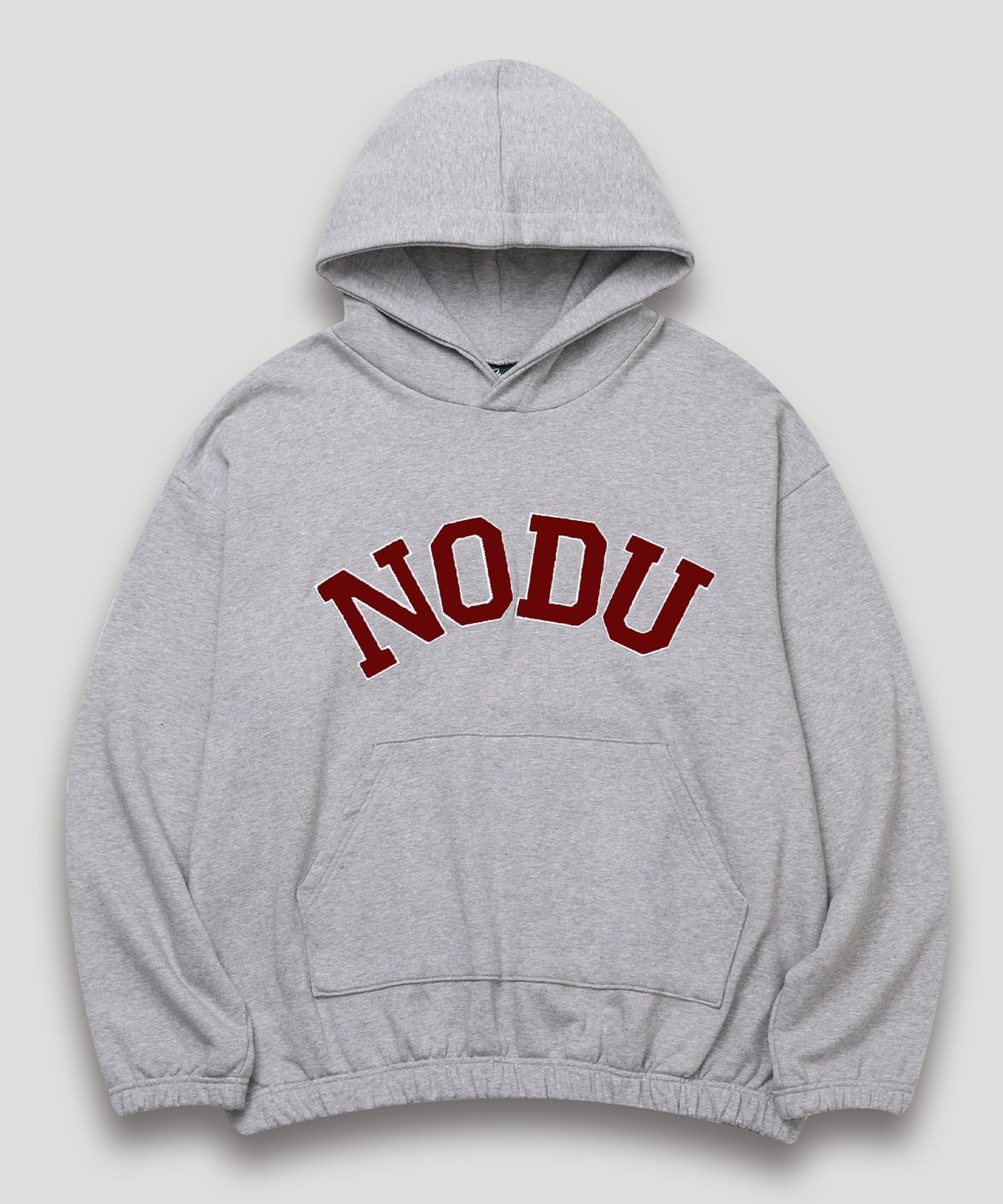 노드유(NODU) 빅로고 아플리케 후드 티셔츠 [그레이/버건디]