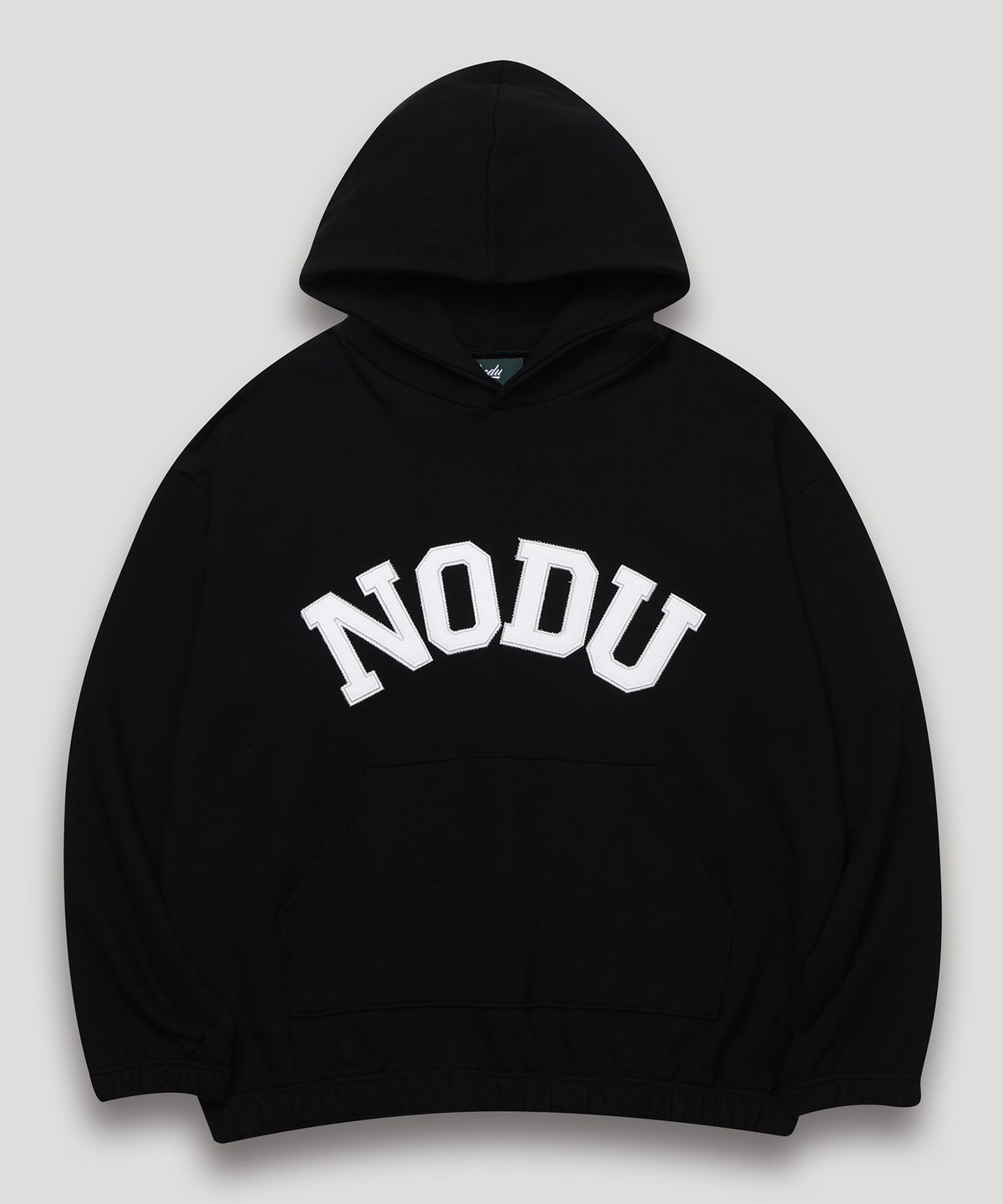 노드유(NODU) 빅로고 아플리케 후드 티셔츠 [블랙]