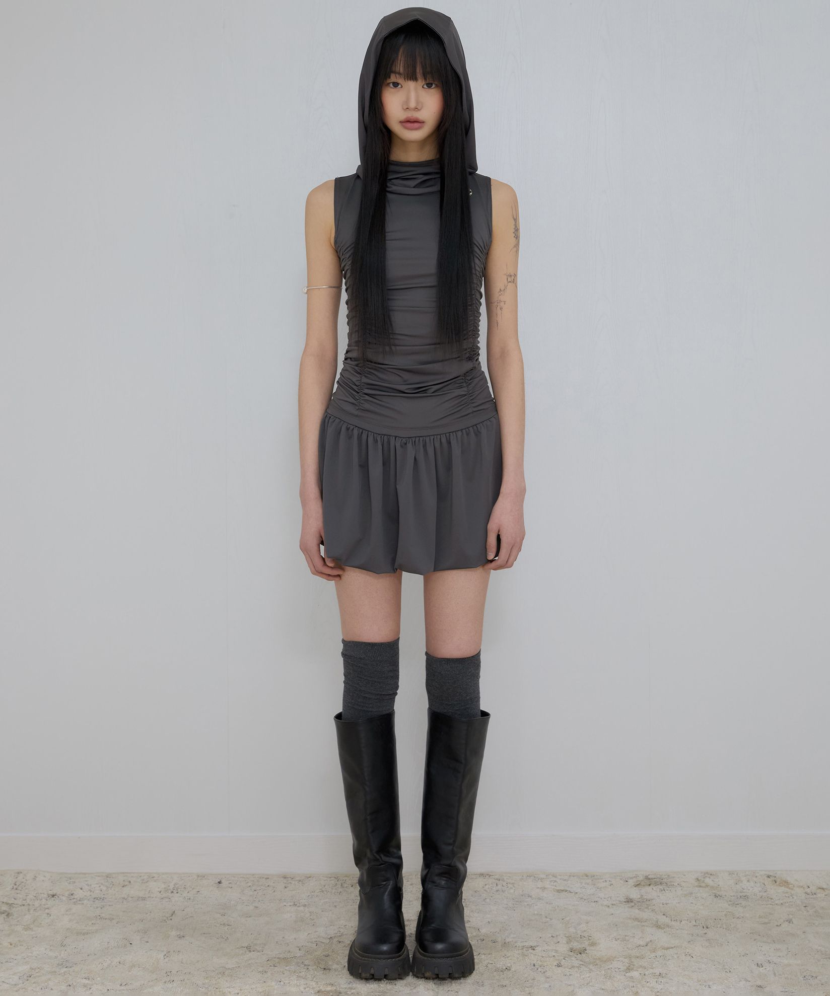 MUSINSA | FLAREUP Hooded High Neck Dress (FL-155_Charcoal)