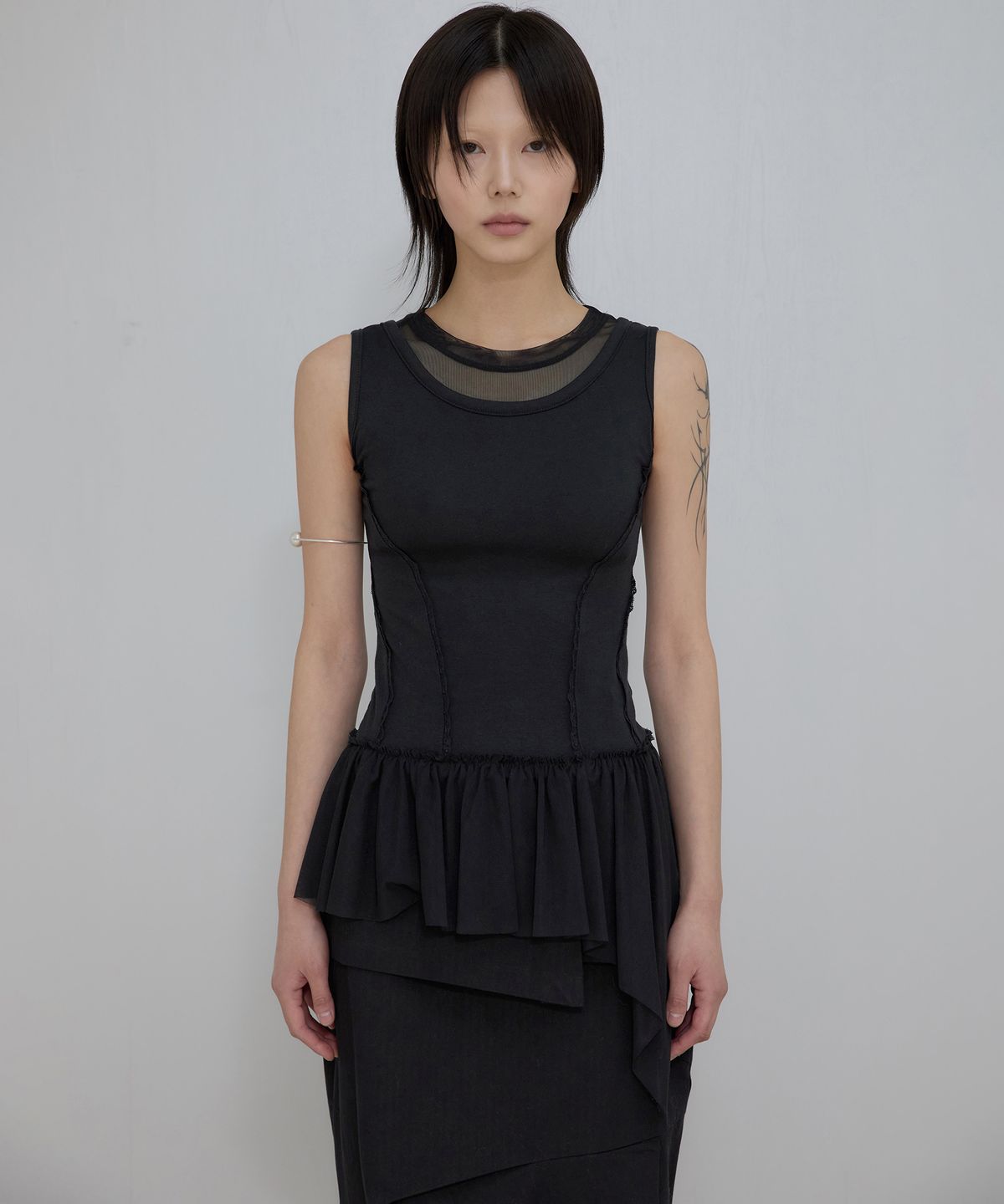 플레어업(FLAREUP) Layered Lace Frill Sleeveless (FL-157_Black)