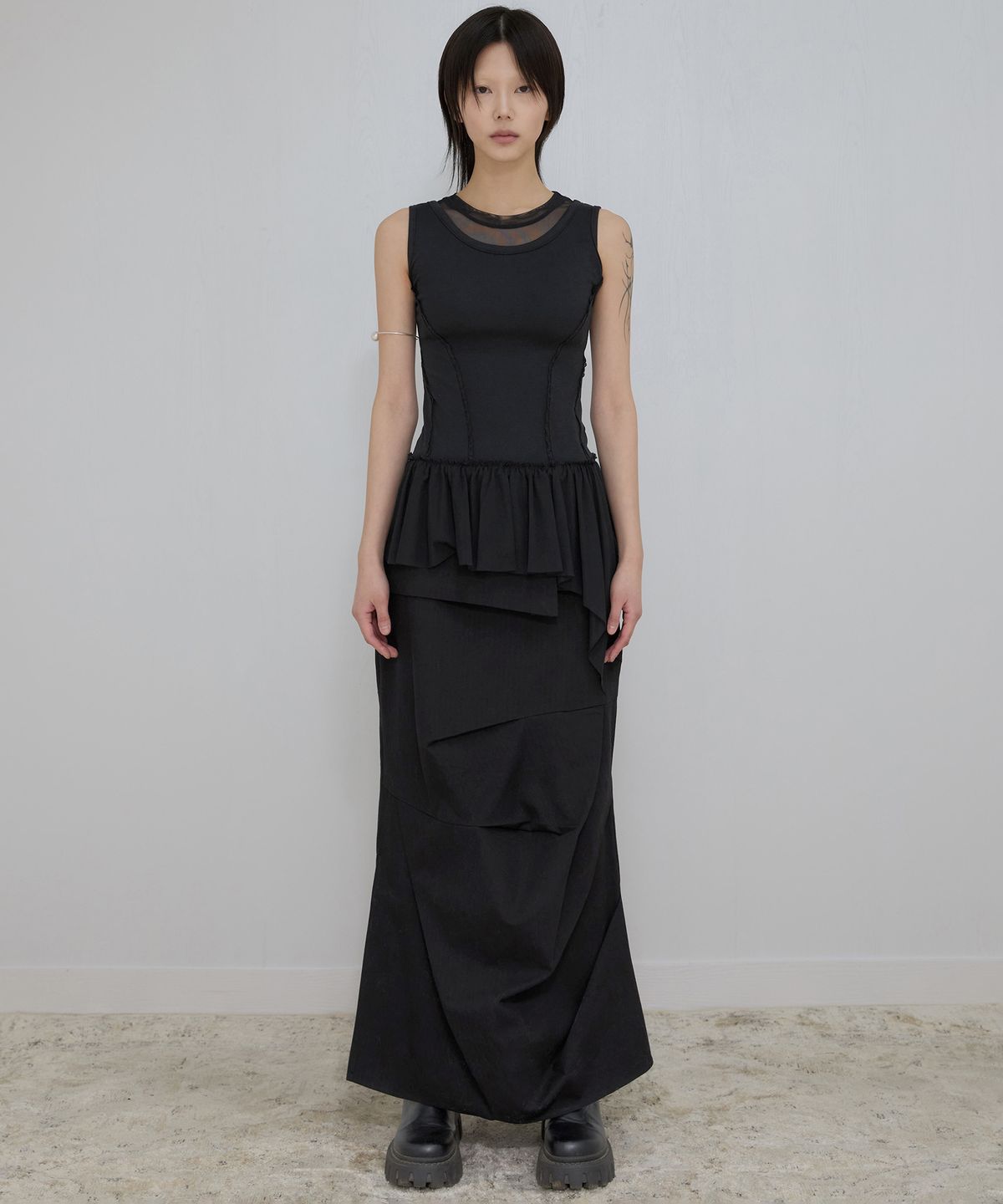 플레어업(FLAREUP) Layered Lace Frill Sleeveless (FL-157_Black)
