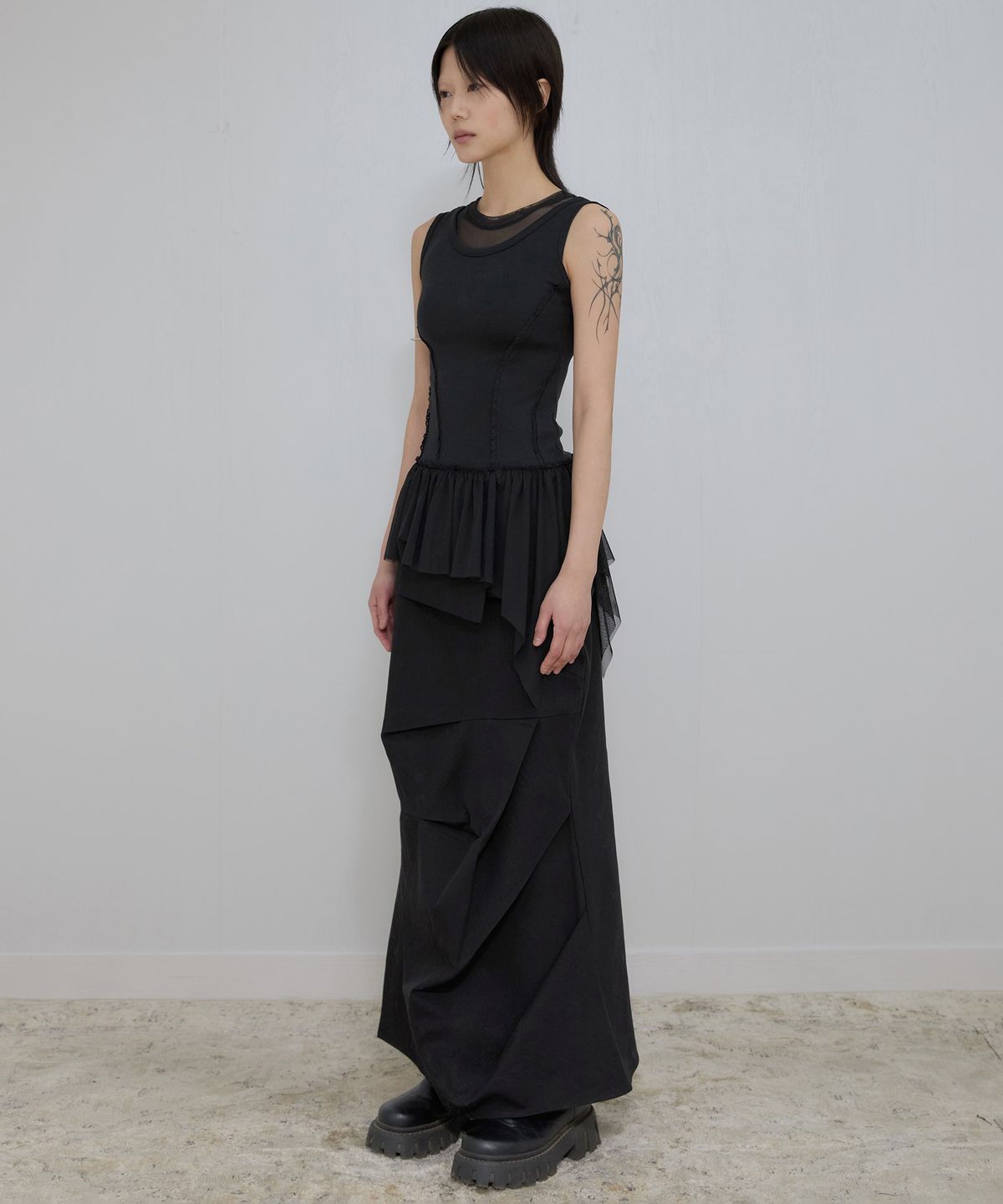 플레어업(FLAREUP) Layered Lace Frill Sleeveless (FL-157_Black)