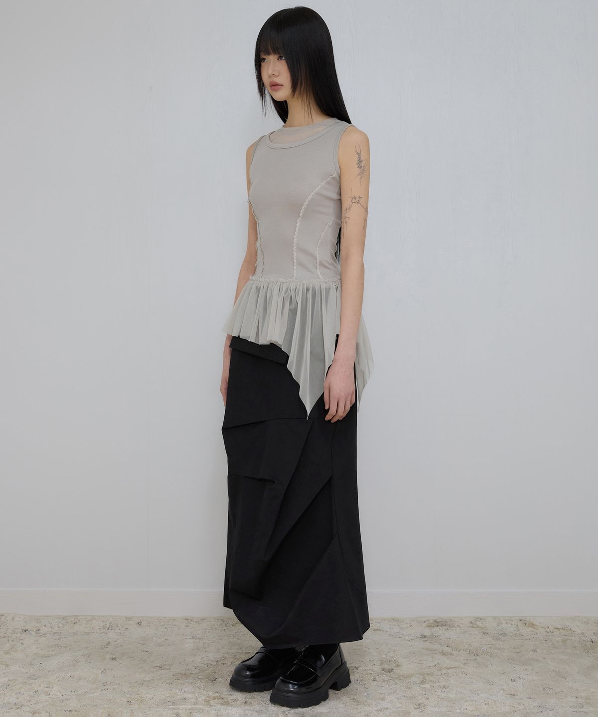 플레어업(FLAREUP) Layered Lace Frill Sleeveless (FL-157_Gray)