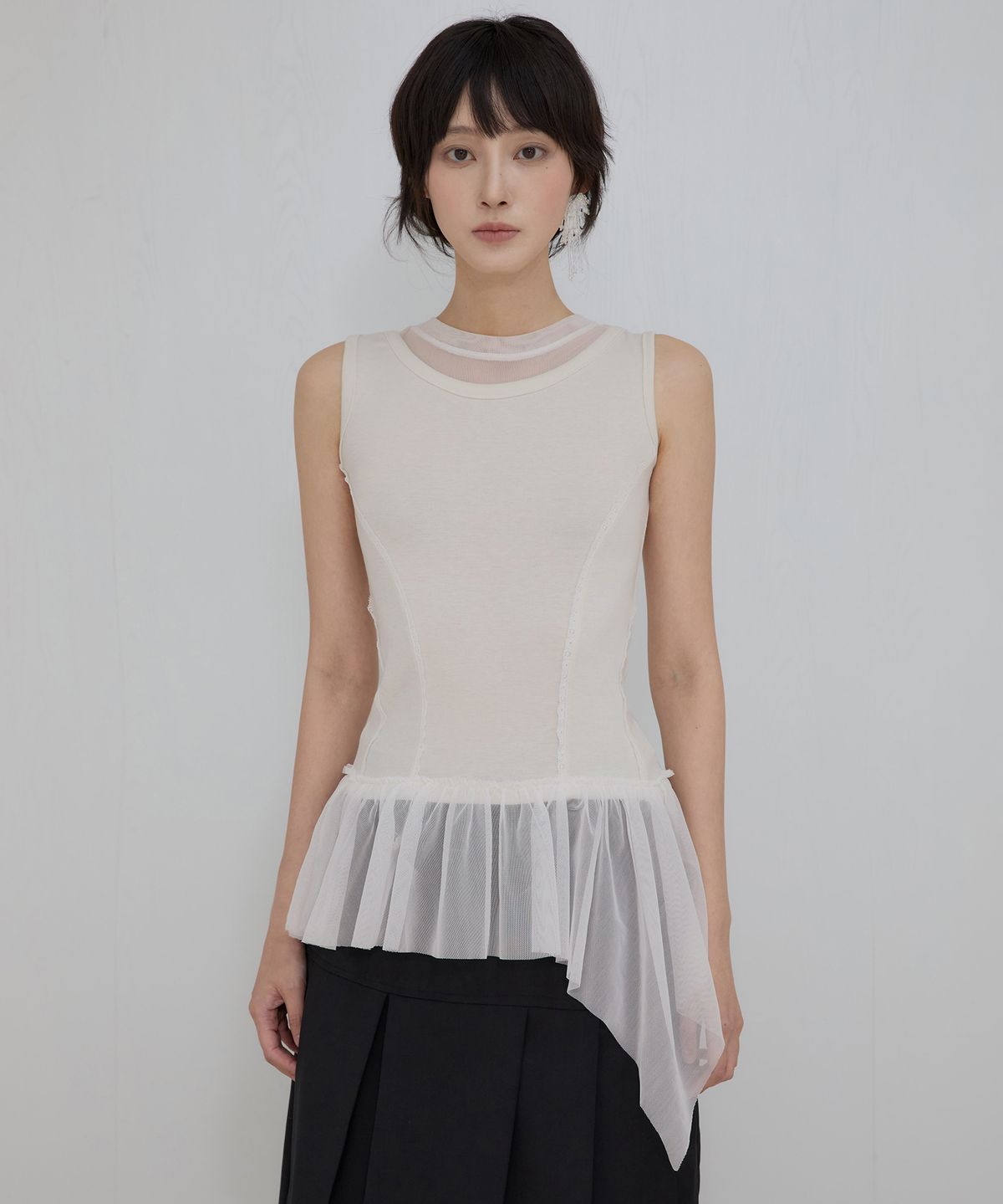 플레어업(FLAREUP) Layered Lace Frill Sleeveless (FL-157_Cream)