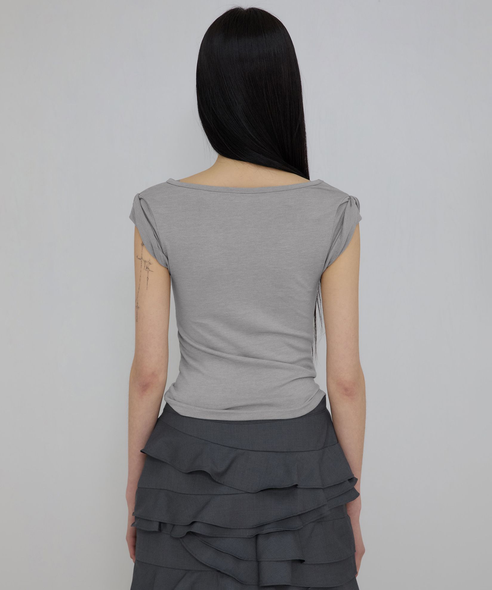 MUSINSA | FLAREUP Asymmetrical Draped Roll-Up T-Shirt (FL