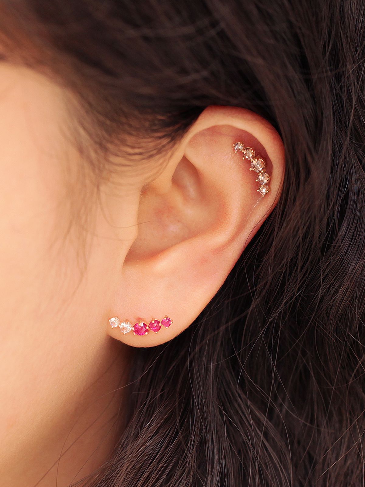 미니멀피어싱(MINIMALPIERCING) 14K 오단 로즈컷 큐빅 피어싱 귀걸이