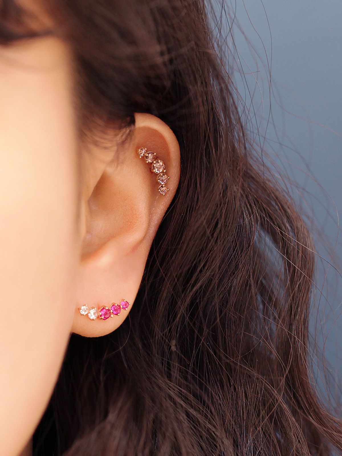 미니멀피어싱(MINIMALPIERCING) 14K 오단 로즈컷 큐빅 피어싱 귀걸이