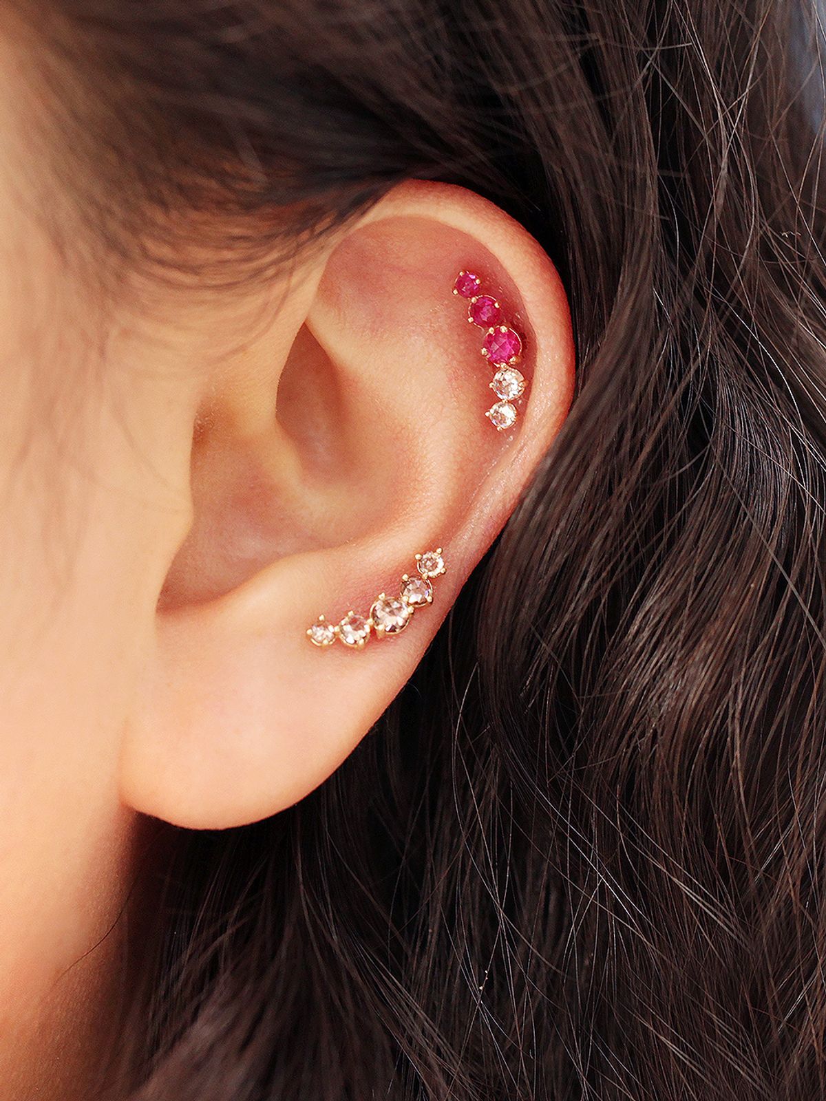 미니멀피어싱(MINIMALPIERCING) 14K 오단 로즈컷 큐빅 피어싱 귀걸이