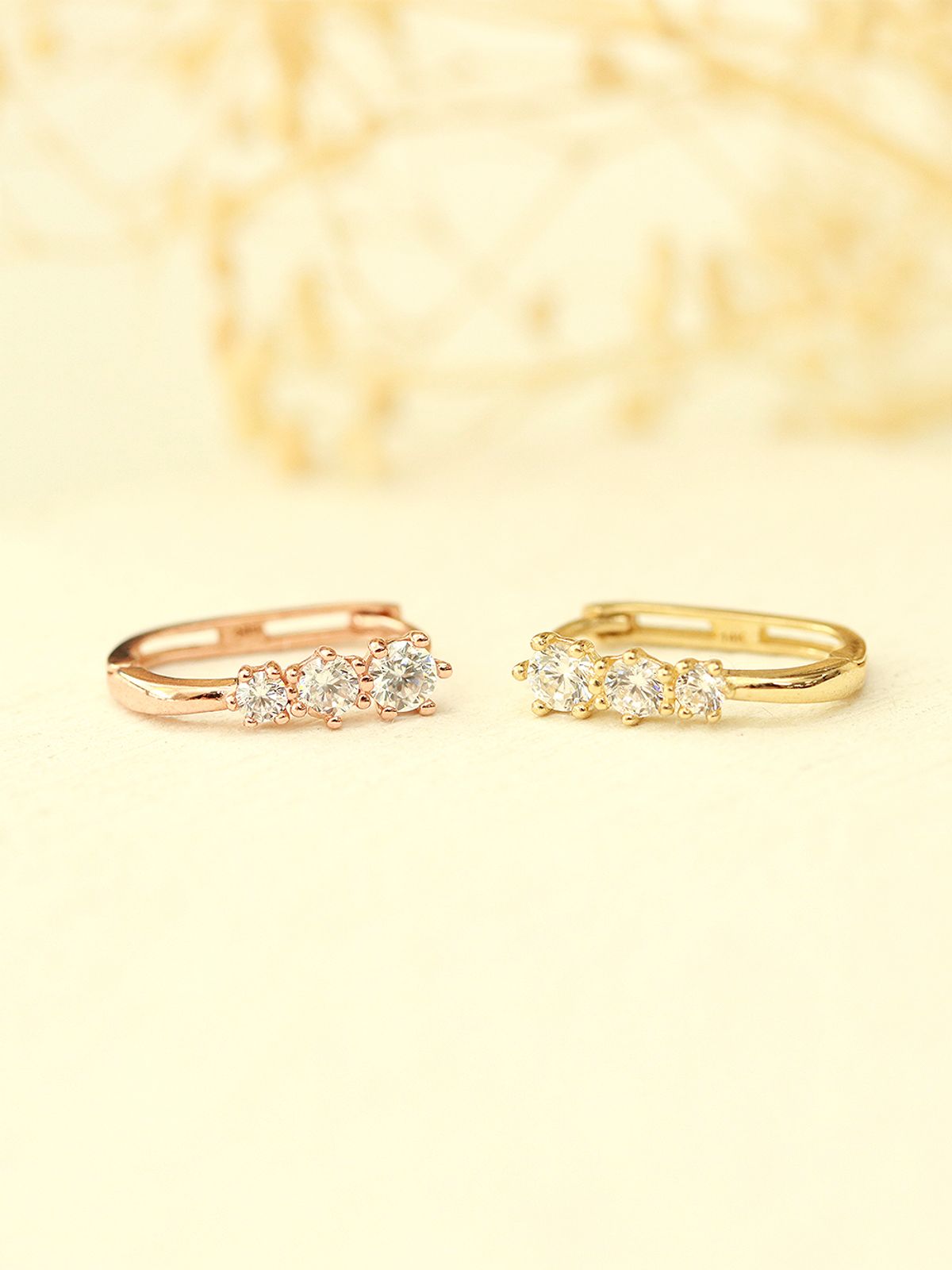 미니멀피어싱(MINIMALPIERCING) 14K 트리플 큐빅 원터치 링 귀걸이