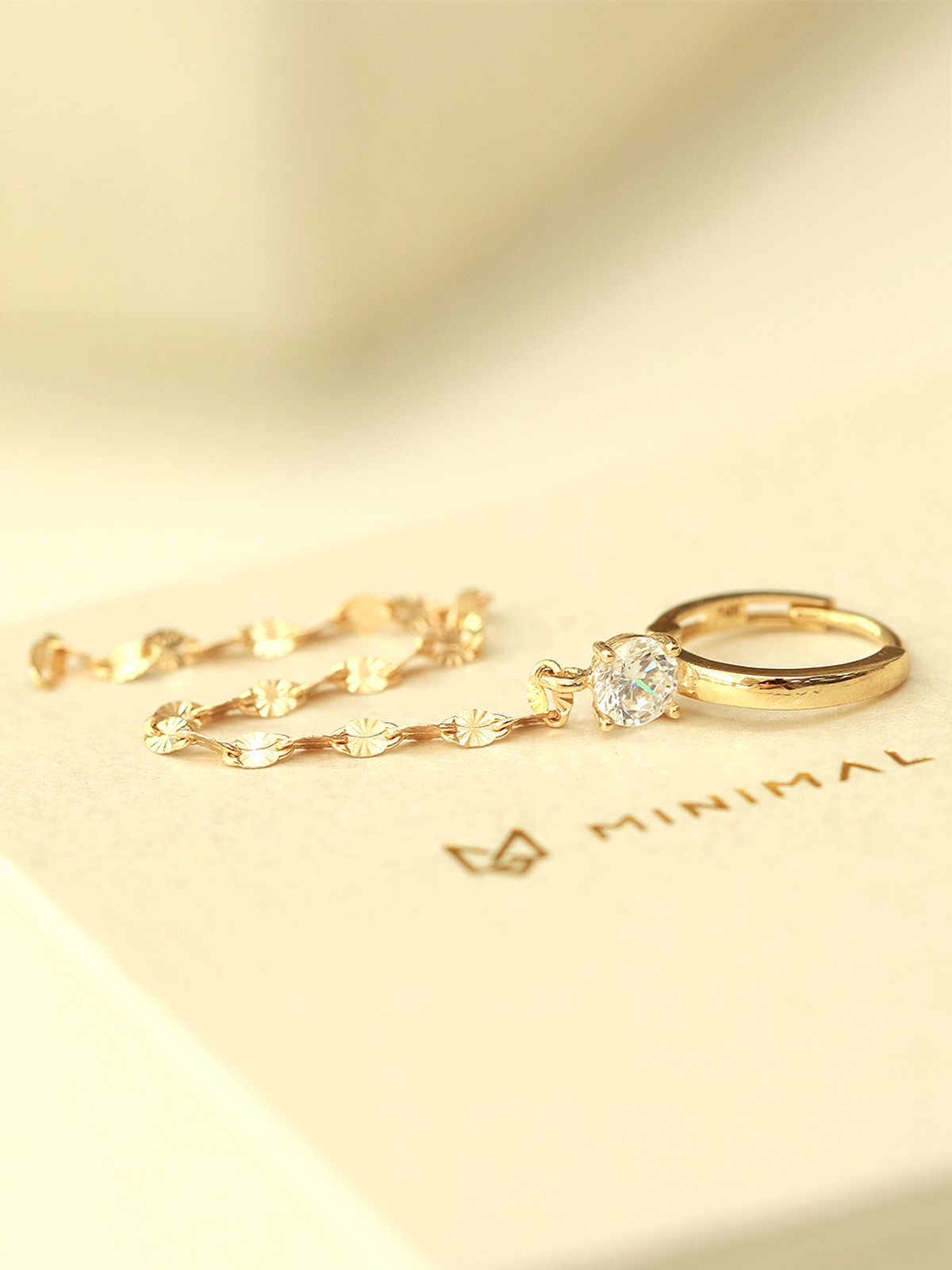 미니멀피어싱(MINIMALPIERCING) 14K 컷팅 롱 체인 큐빅 원터치 링귀걸이