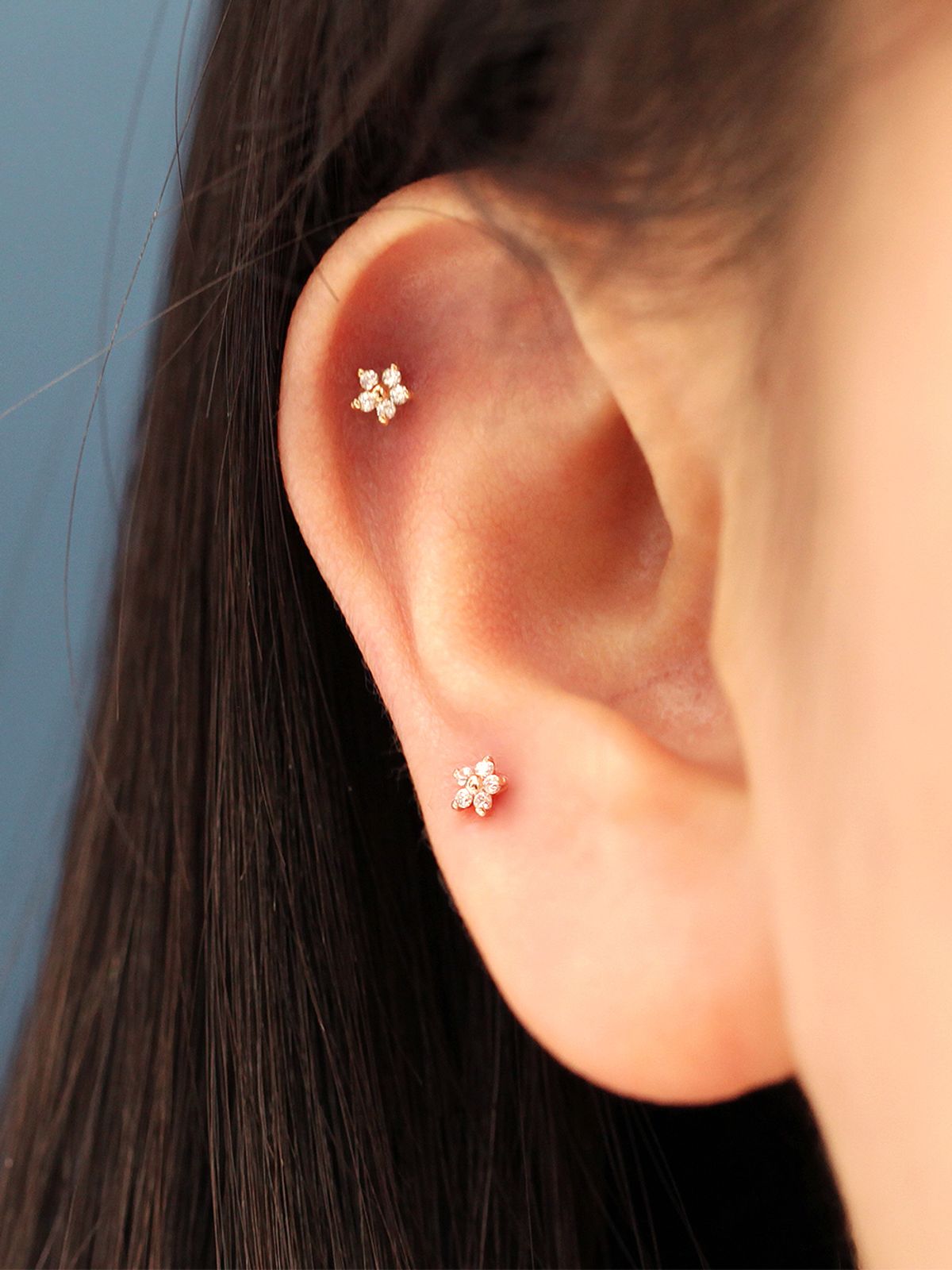 미니멀피어싱(MINIMALPIERCING) 14K 미니미 큐빅 플라워 피어싱 귀걸이