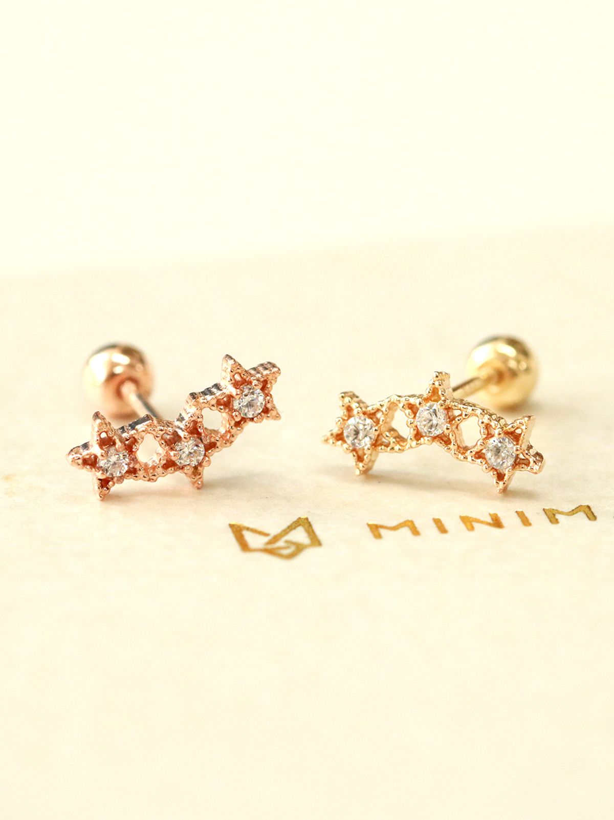 미니멀피어싱(MINIMALPIERCING) 14K 엔틱 삼단 큐빅 별 피어싱 귀걸이