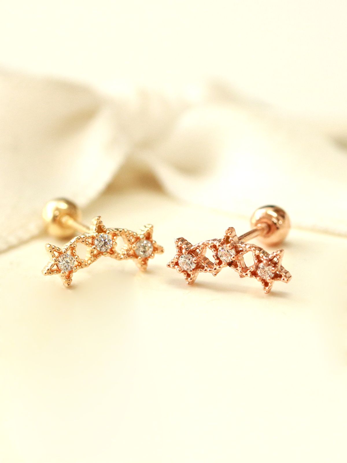 미니멀피어싱(MINIMALPIERCING) 14K 엔틱 삼단 큐빅 별 피어싱 귀걸이