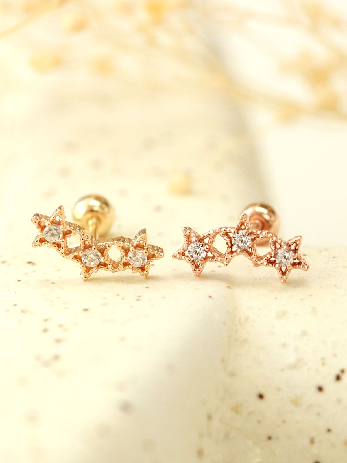 미니멀피어싱(MINIMALPIERCING) 14K 엔틱 삼단 큐빅 별 피어싱 귀걸이