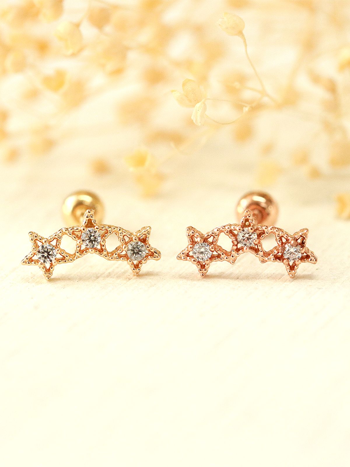 미니멀피어싱(MINIMALPIERCING) 14K 엔틱 삼단 큐빅 별 피어싱 귀걸이