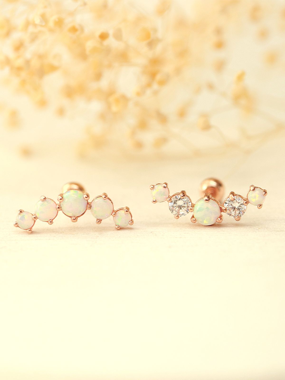 미니멀피어싱(MINIMALPIERCING) 14K 오단 오팔 큐빅 피어싱 귀걸이