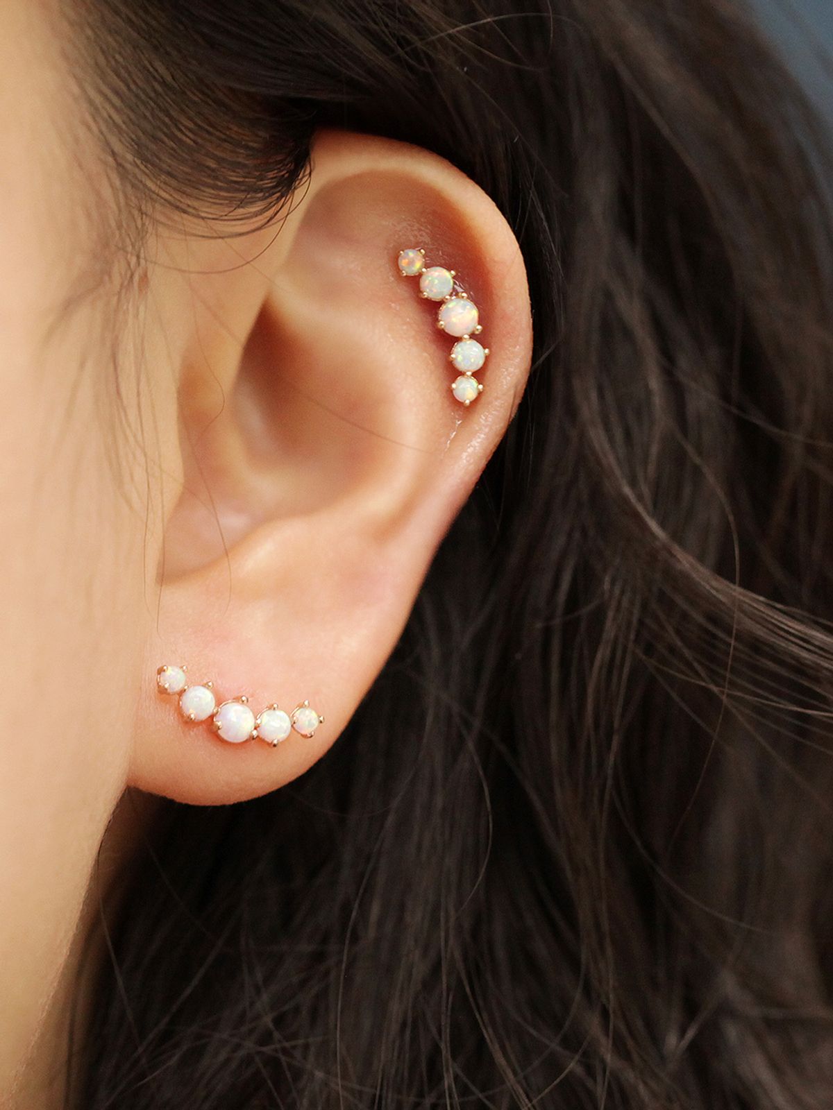 미니멀피어싱(MINIMALPIERCING) 14K 오단 오팔 큐빅 피어싱 귀걸이