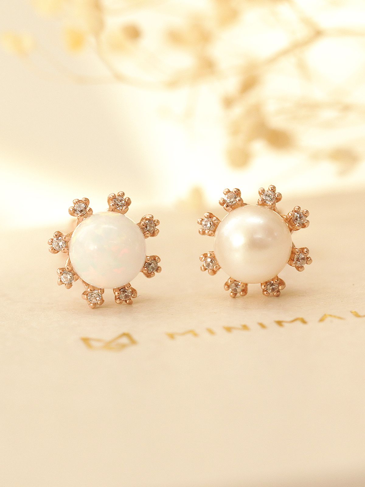 미니멀피어싱(MINIMALPIERCING) 14K 블링 크리스탈 담수 진주 오팔 피어싱