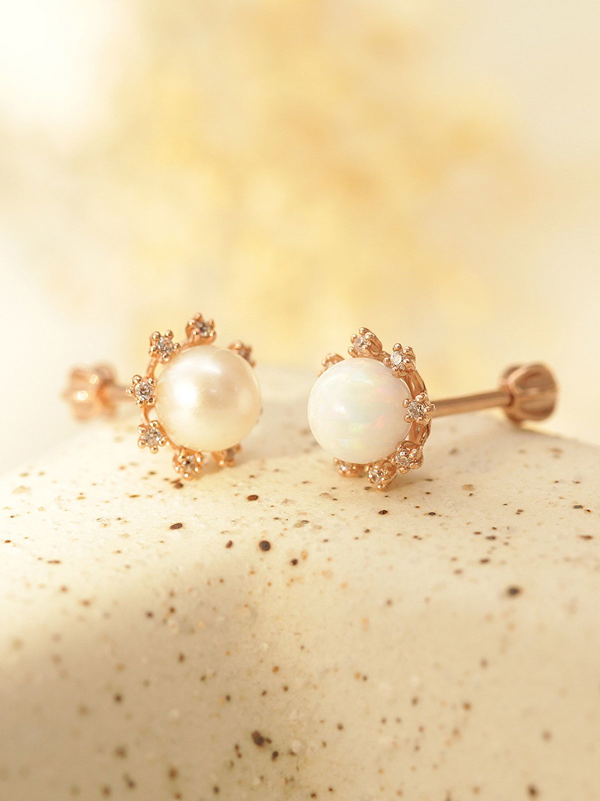 미니멀피어싱(MINIMALPIERCING) 14K 블링 크리스탈 담수 진주 오팔 피어싱