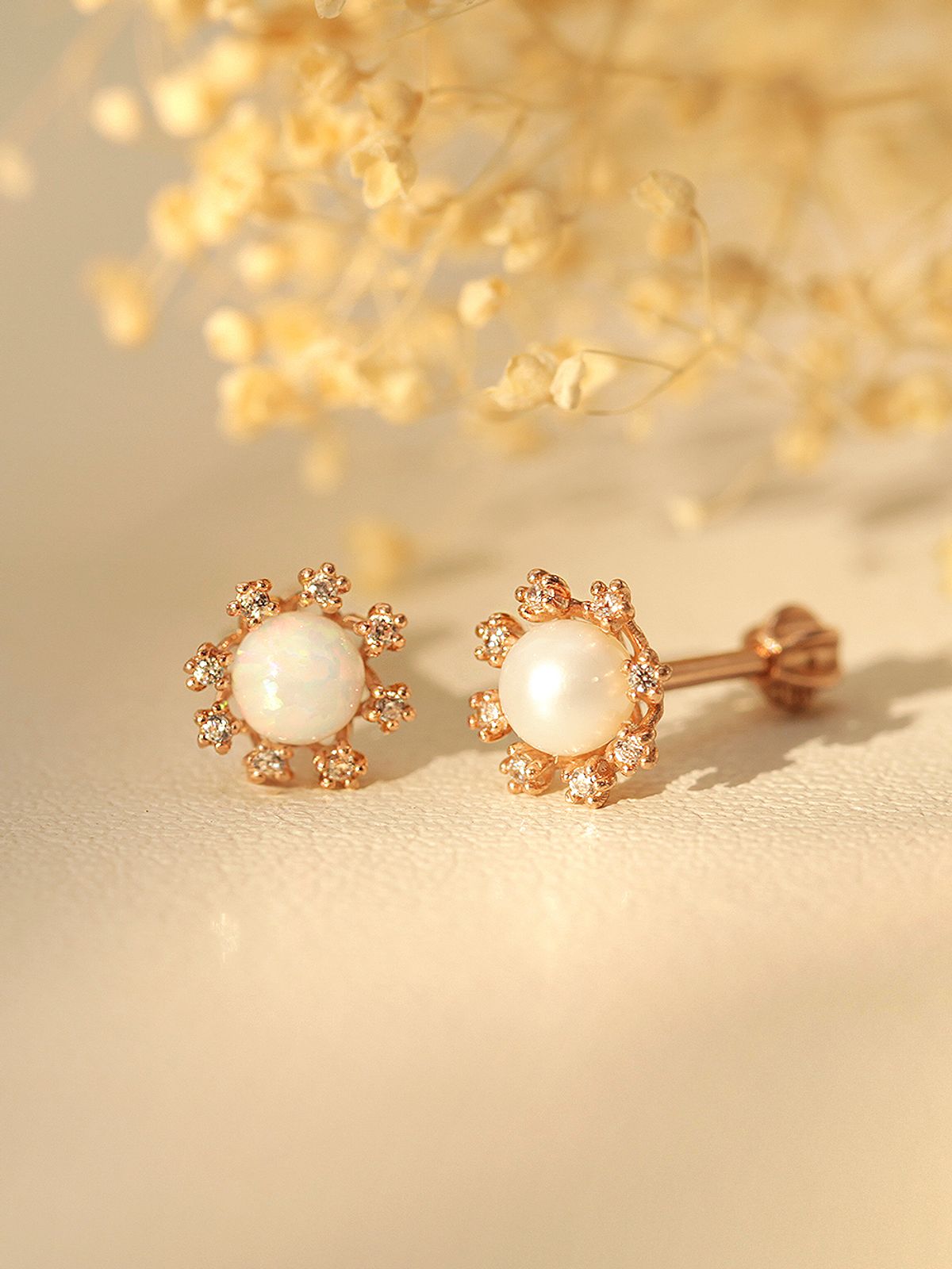 미니멀피어싱(MINIMALPIERCING) 14K 블링 크리스탈 담수 진주 오팔 피어싱