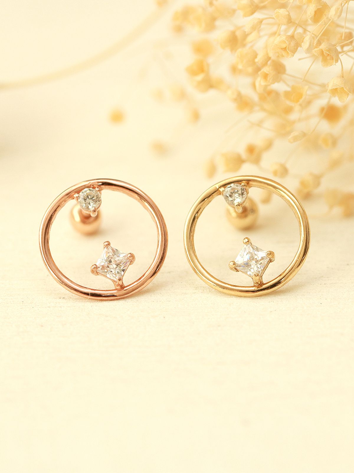 미니멀피어싱(MINIMALPIERCING) 14K 써클 사각 포인트 큐빅 피어싱 귀걸이