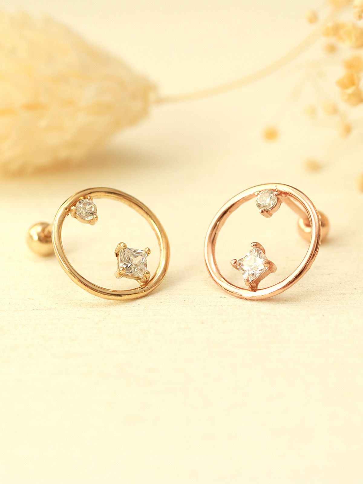 미니멀피어싱(MINIMALPIERCING) 14K 써클 사각 포인트 큐빅 피어싱 귀걸이