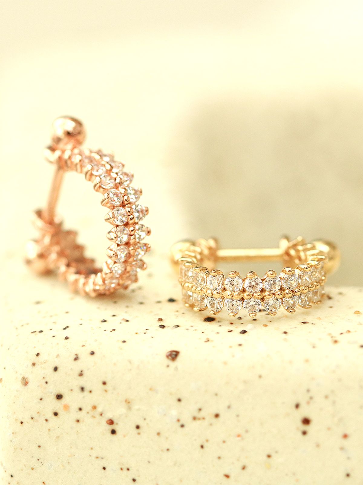 미니멀피어싱(MINIMALPIERCING) 14K 두줄 큐빅 C자 이너컨츠 피어싱 귀걸이