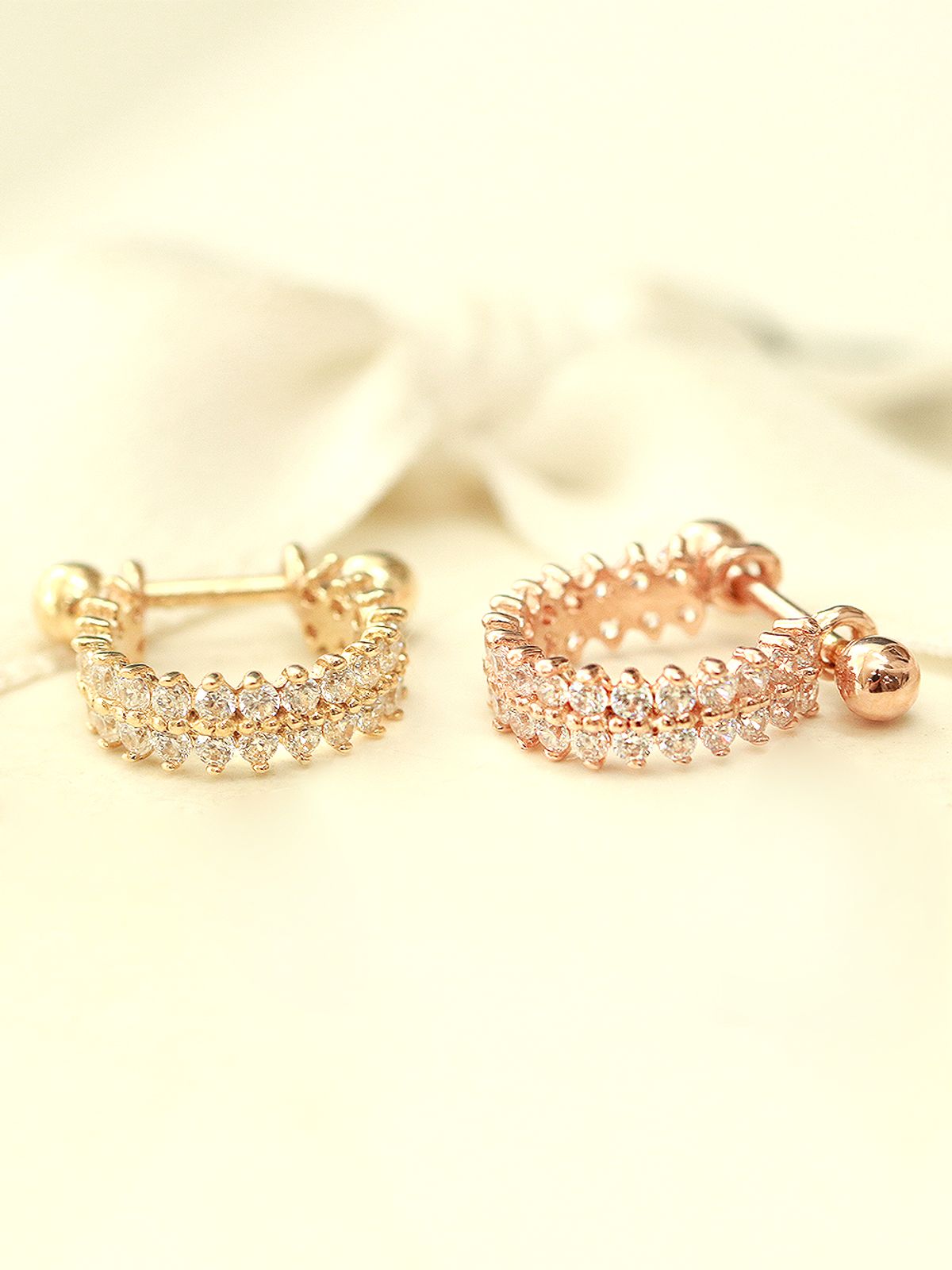 미니멀피어싱(MINIMALPIERCING) 14K 두줄 큐빅 C자 이너컨츠 피어싱 귀걸이