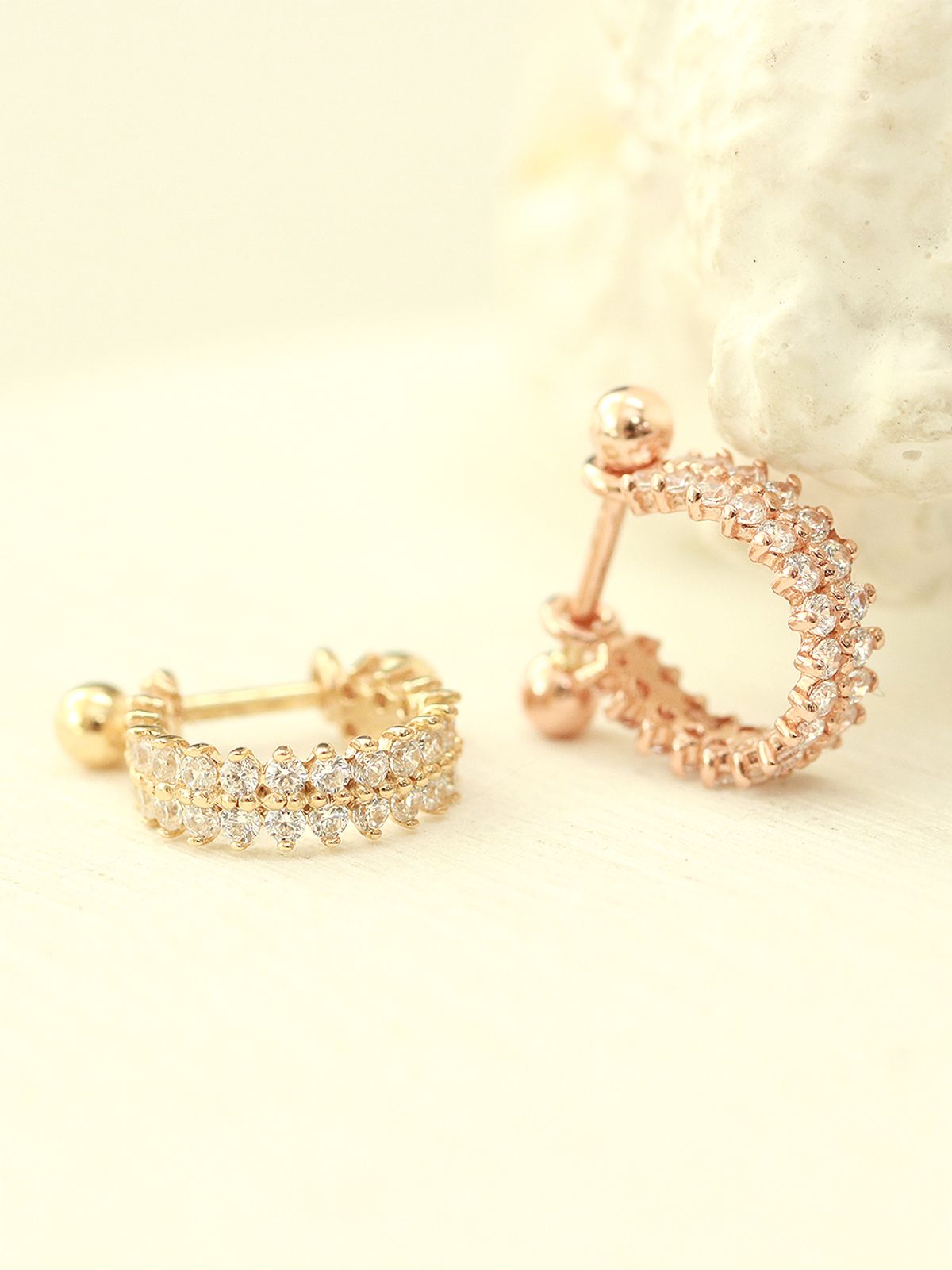미니멀피어싱(MINIMALPIERCING) 14K 두줄 큐빅 C자 이너컨츠 피어싱 귀걸이
