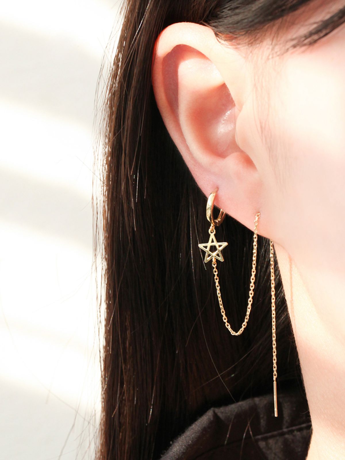 미니멀피어싱(MINIMALPIERCING) 14K 별 롱 드롭 레이어드 링 귀걸이