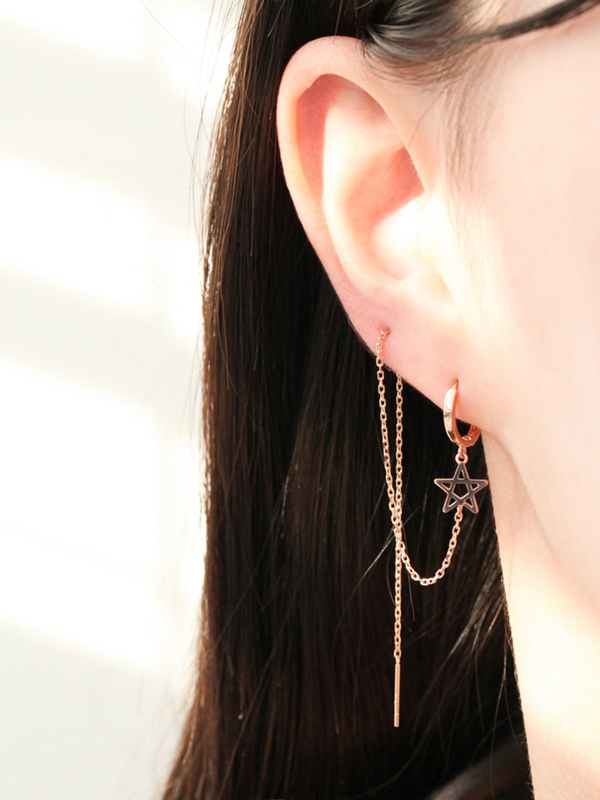 미니멀피어싱(MINIMALPIERCING) 14K 별 롱 드롭 레이어드 링 귀걸이