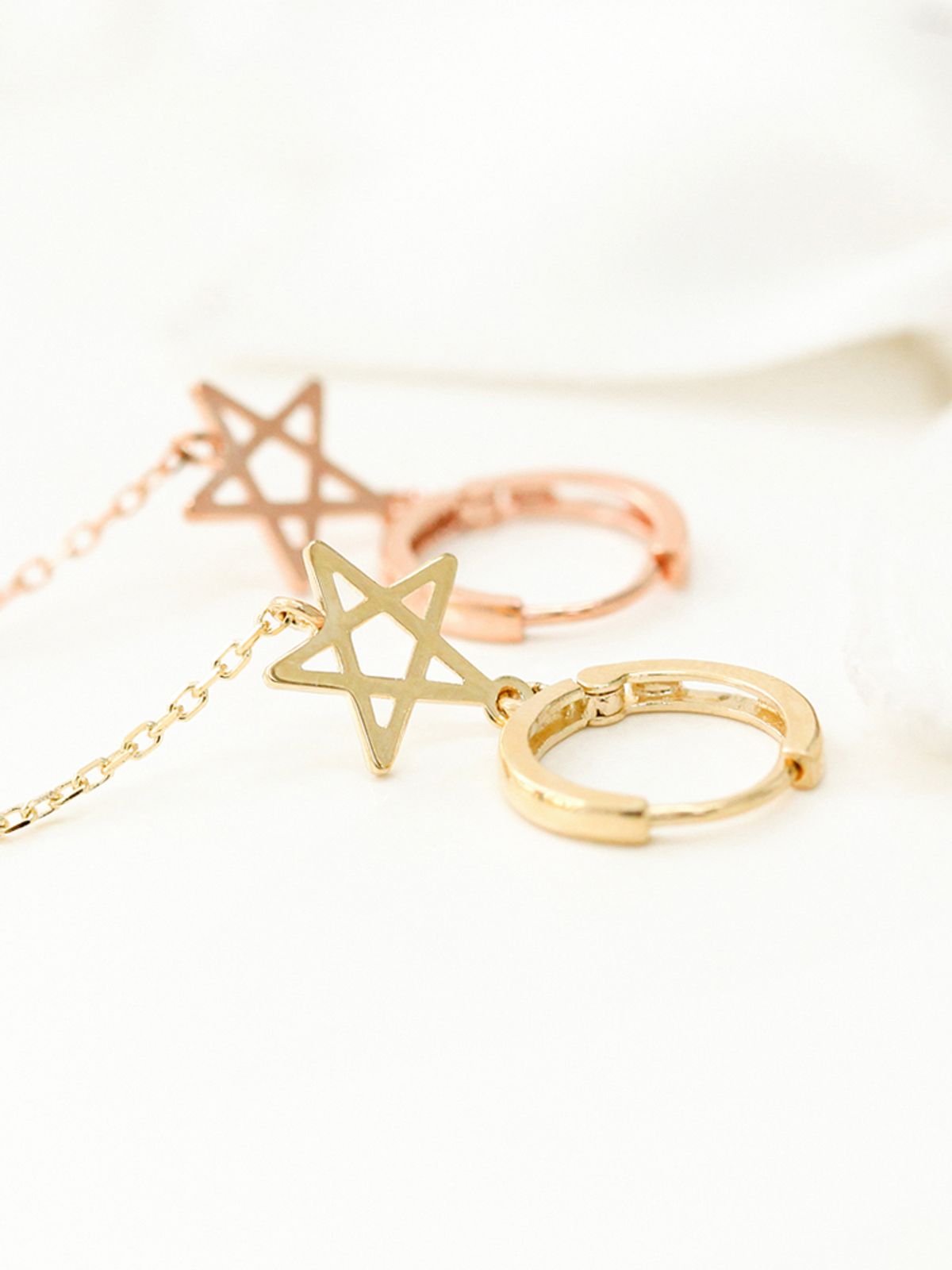 미니멀피어싱(MINIMALPIERCING) 14K 별 롱 드롭 레이어드 링 귀걸이