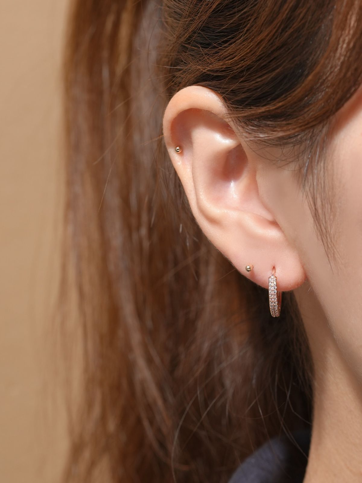 미니멀피어싱(MINIMALPIERCING) 14K 두줄 큐빅 링 귀걸이 이너컨츠 링피어싱