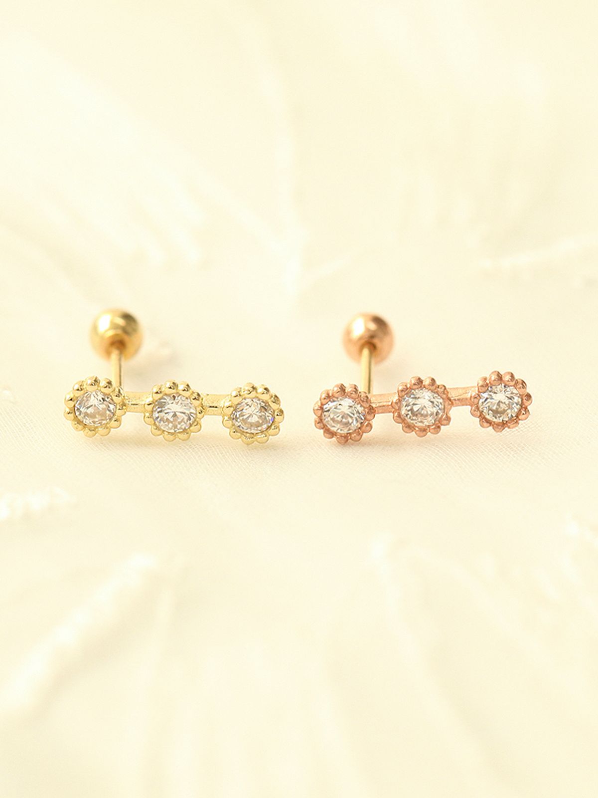 미니멀피어싱(MINIMALPIERCING) 14K 트리플 써클 큐빅 피어싱 귀걸이