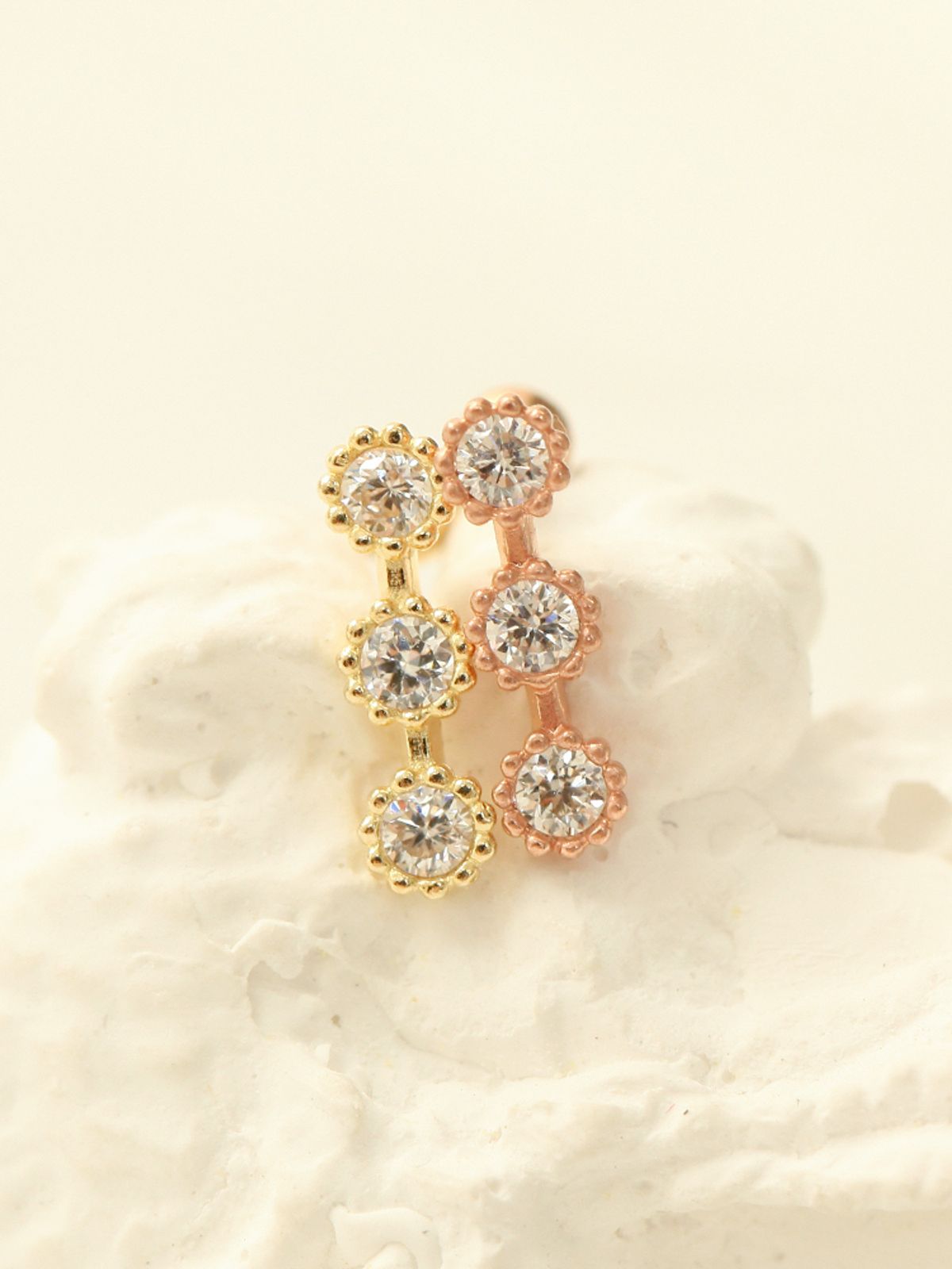미니멀피어싱(MINIMALPIERCING) 14K 트리플 써클 큐빅 피어싱 귀걸이