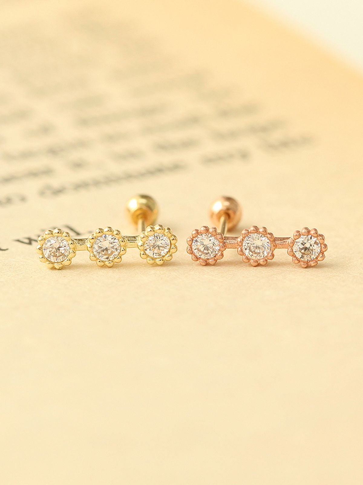 미니멀피어싱(MINIMALPIERCING) 14K 트리플 써클 큐빅 피어싱 귀걸이