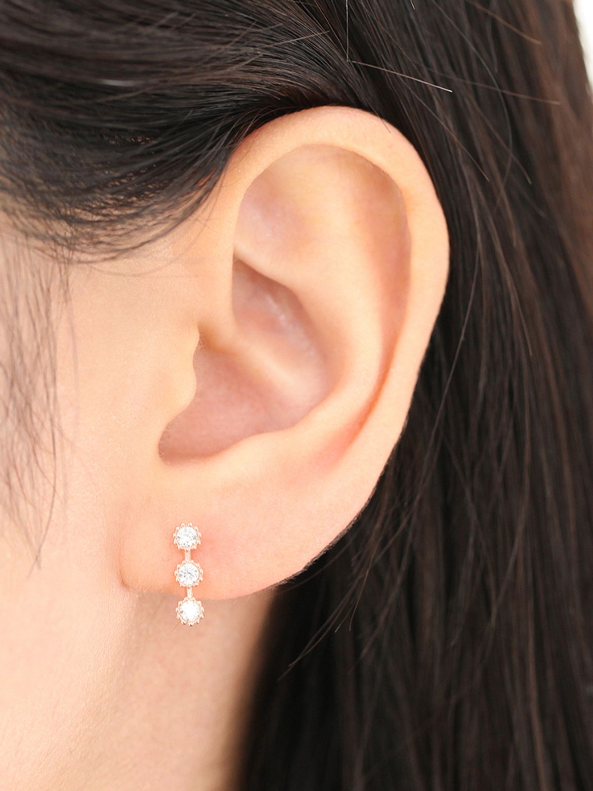 미니멀피어싱(MINIMALPIERCING) 14K 트리플 써클 큐빅 피어싱 귀걸이