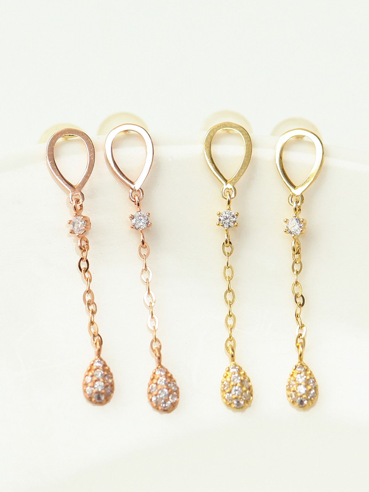미니멀피어싱(MINIMALPIERCING) 14K 티어 드롭 큐빅 피어싱 귀걸이