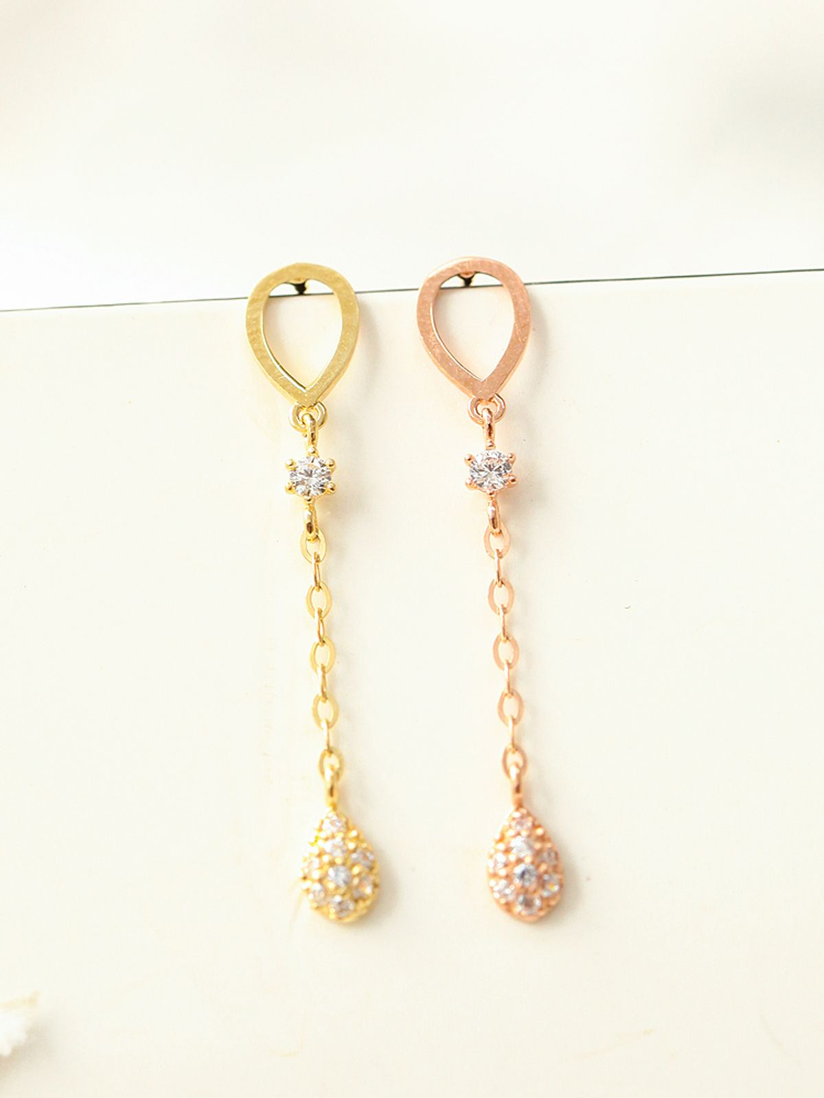 미니멀피어싱(MINIMALPIERCING) 14K 티어 드롭 큐빅 피어싱 귀걸이