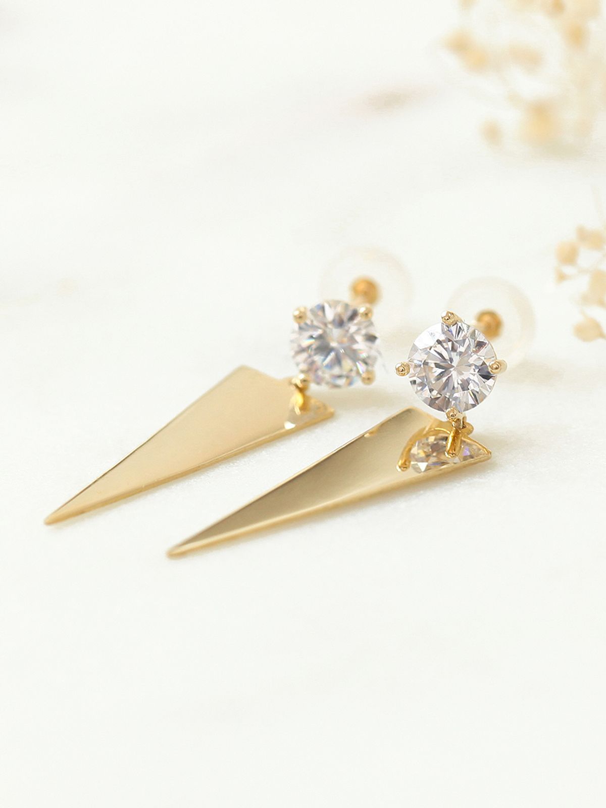 미니멀피어싱(MINIMALPIERCING) 14K 삼각 큐빅 드롭 피어싱 귀걸이