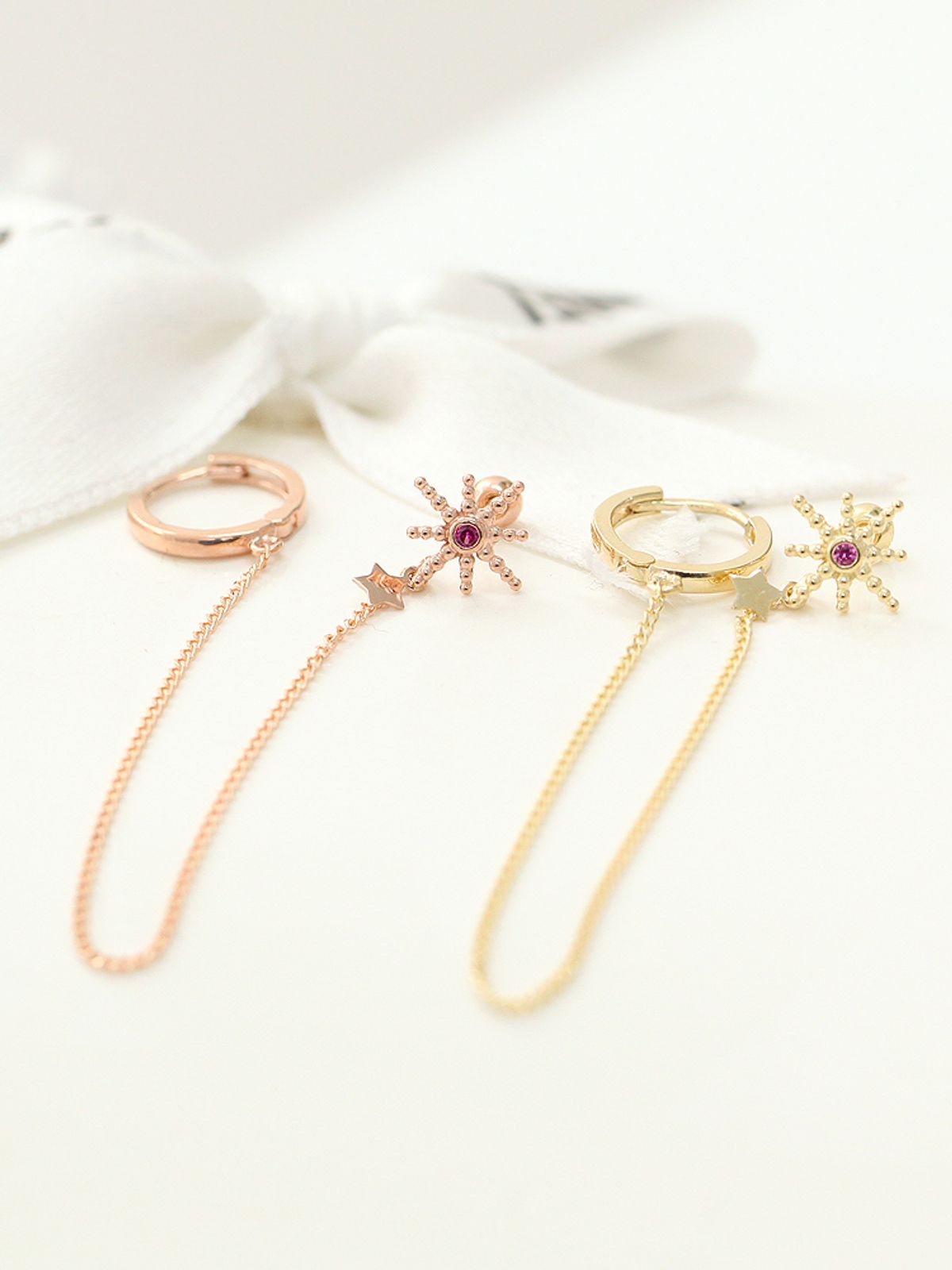 미니멀피어싱(MINIMALPIERCING) 14K 별 체인 링 피어싱 귀걸이